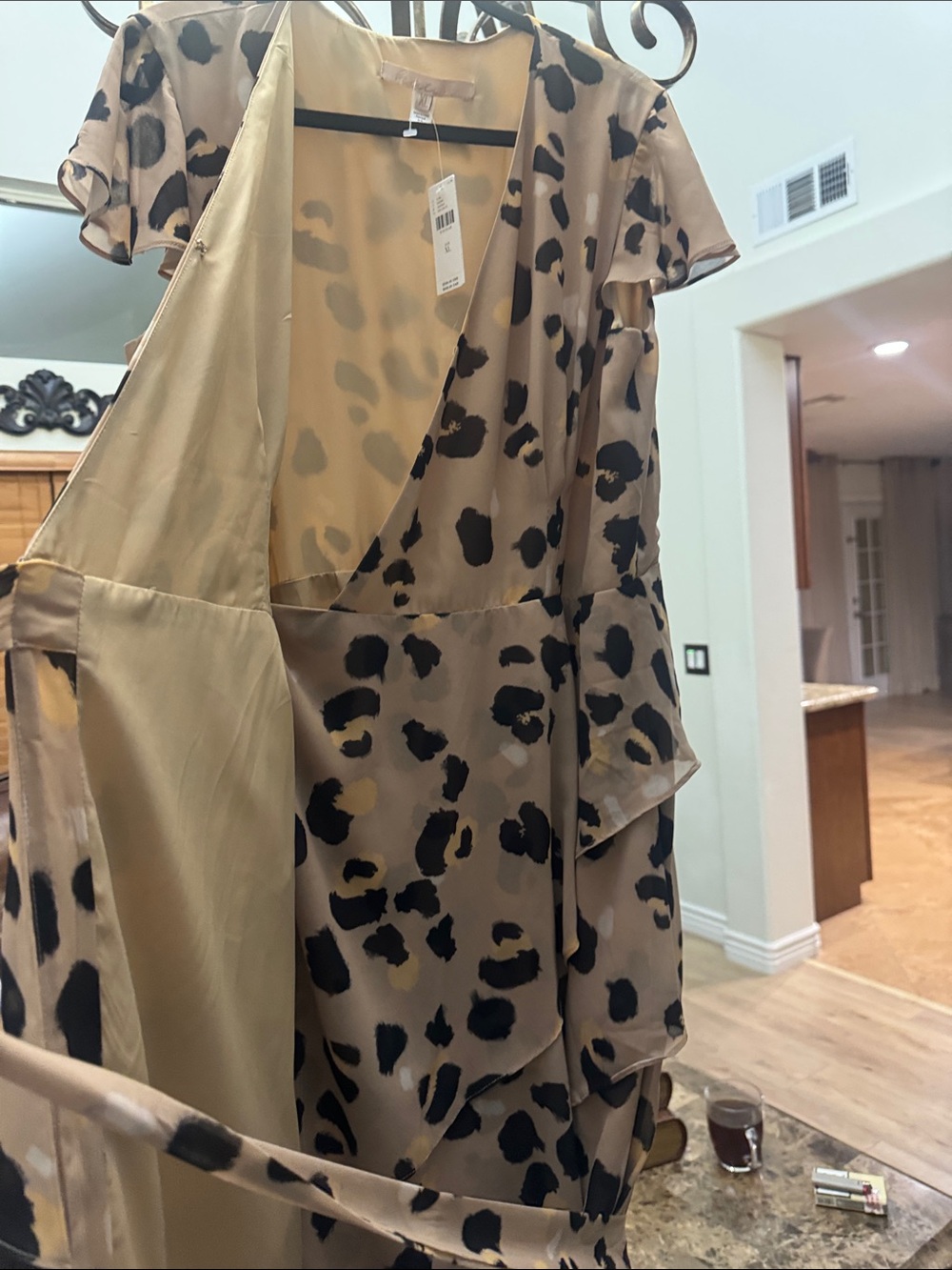 Anthropologie Tan Maxi Dress with Black Leopard Print - Picture 8 of 10